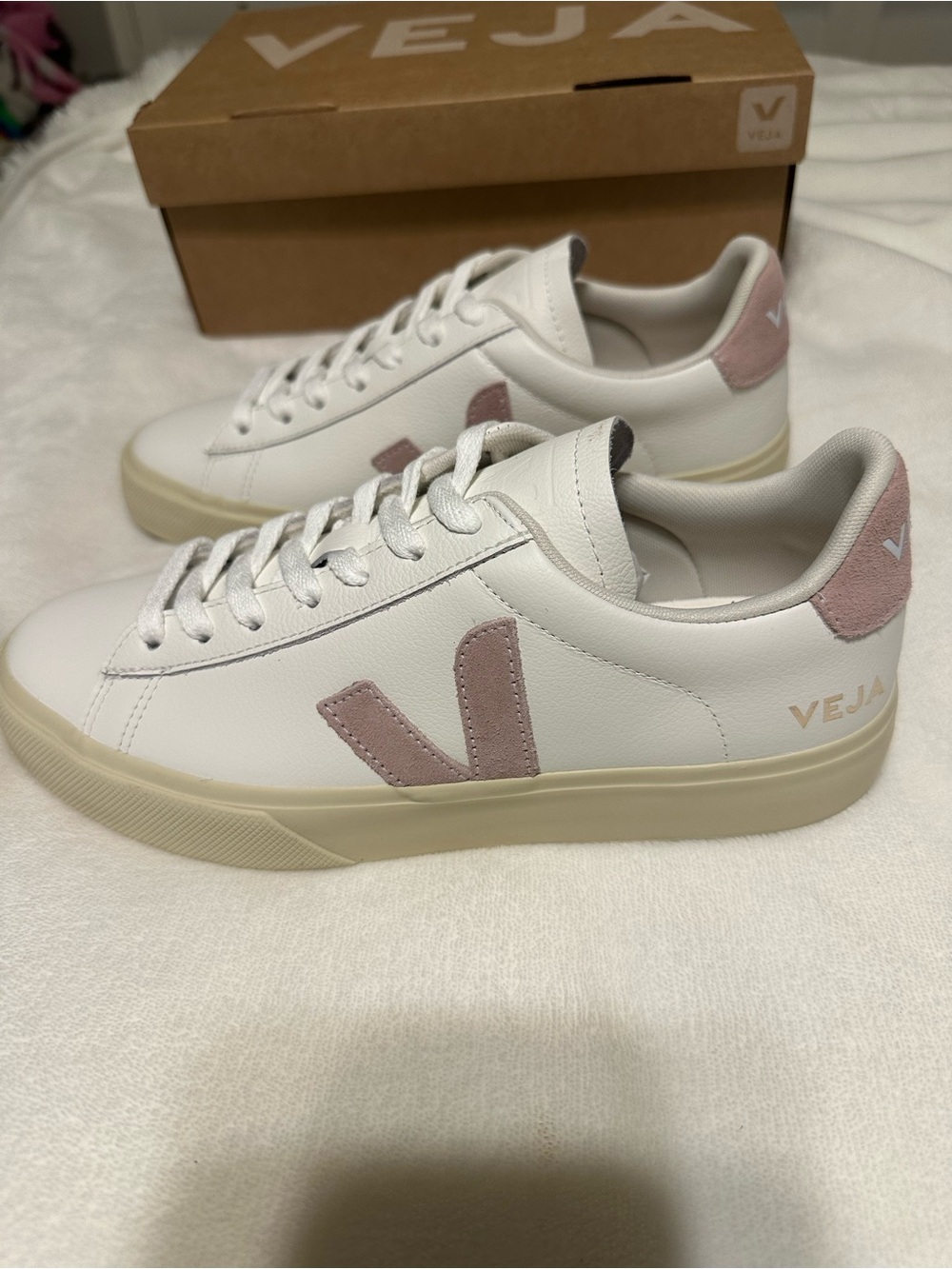 Veja Women's White Sneakers with Dusty Pink Suede V